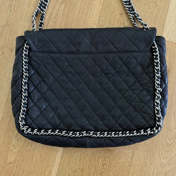 Chanel - Quilted Leather Chain Around Flap Maxi Bag in Black - Picture 2 of 11